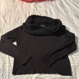 Charlie Paige Black Cowl Neck Sweater with Textured Collar